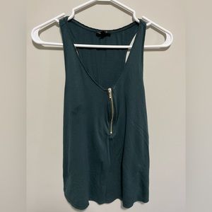 Hunter Green Tank Top with Gold Zipper Front Detail